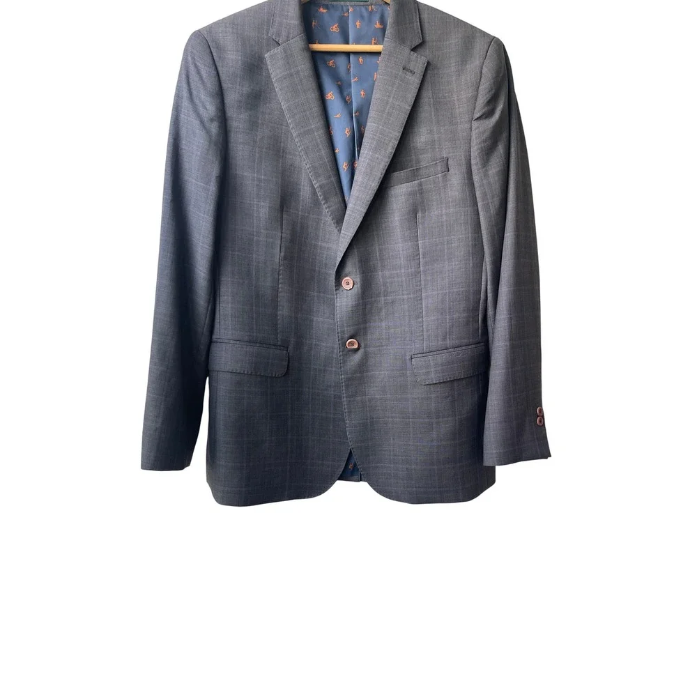 TED‎ BAKER LONDON Endurance Modern Fit Plaid Wool Blazer 44R Jacket Tailored